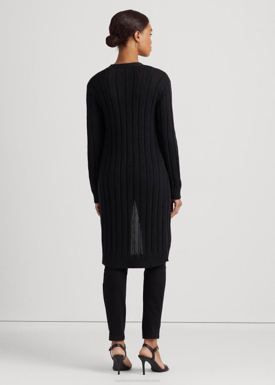 sort Kvinder Ralph Lauren ribstrikket cardigan i bomuldshør Z426B4871
