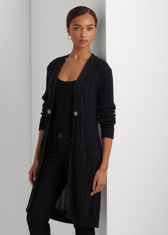 sort Kvinder Ralph Lauren ribstrikket cardigan i bomuldshør Z426B9521