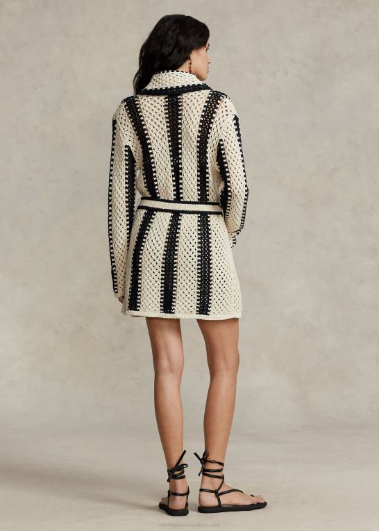 sort/creme Kvinder Ralph Lauren geo-stripe sjalcardigan i hør-bomuld Z426B2930