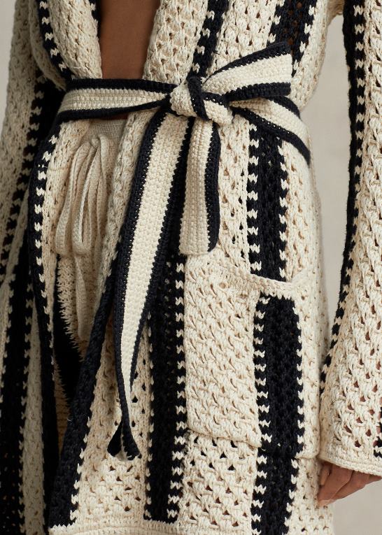 sort/creme Kvinder Ralph Lauren geo-stripe sjalcardigan i hør-bomuld Z426B2930