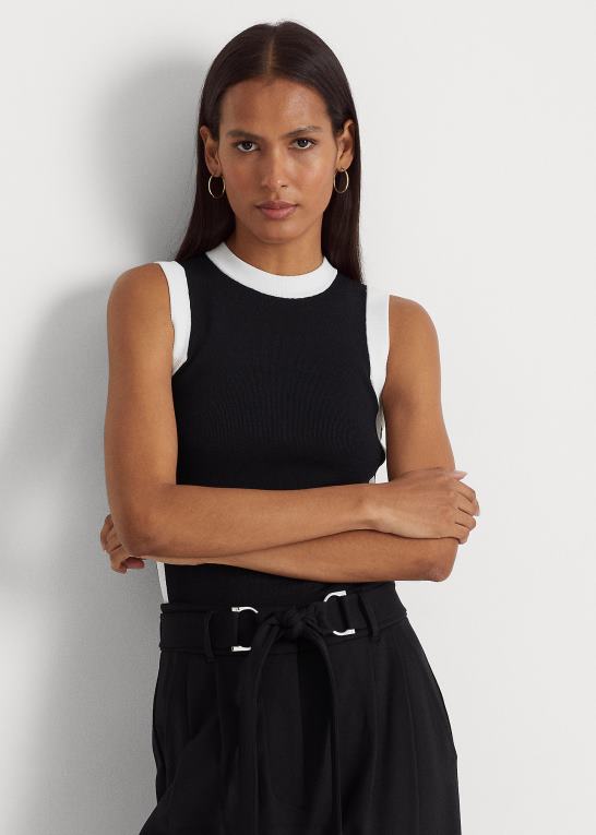 sort hvid Kvinder Ralph Lauren tofarvet ærmeløs sweater Z426B3838