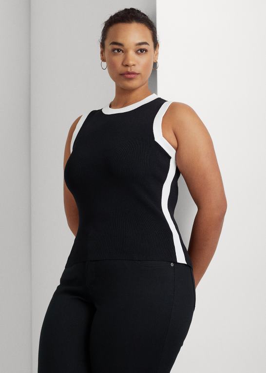sort hvid Kvinder Ralph Lauren tofarvet ærmeløs sweater Z426B9484