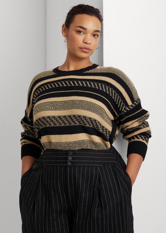 sort/tan Kvinder Ralph Lauren stribet sweater i hør Z426B4774