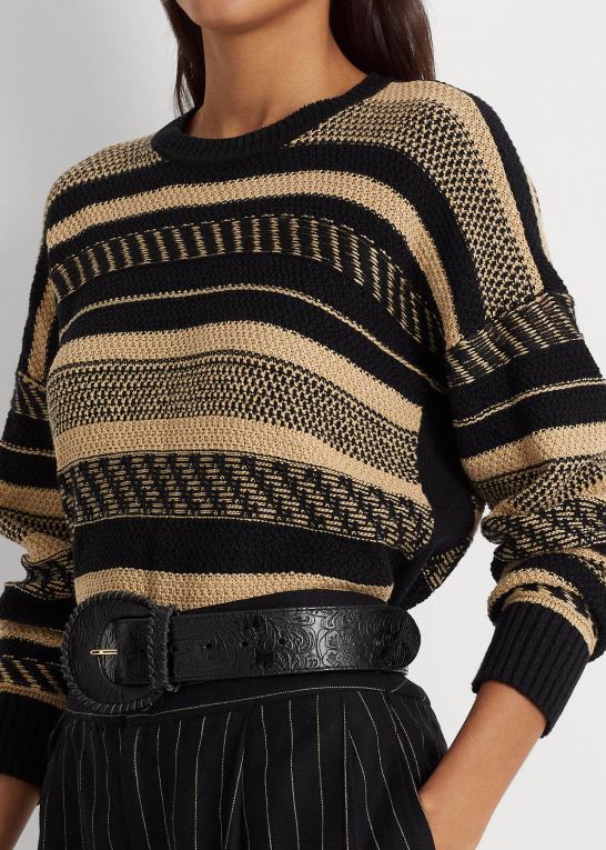 sort/tan Kvinder Ralph Lauren stribet sweater i hør Z426B4886