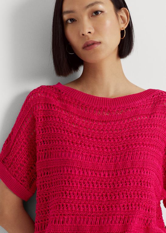 sport pink Kvinder Ralph Lauren bomulds mesh kortærmet sweater Z426B3847