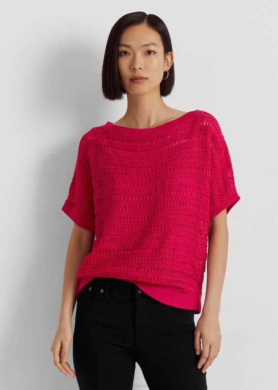 sport pink Kvinder Ralph Lauren bomulds mesh kortærmet sweater Z426B4331