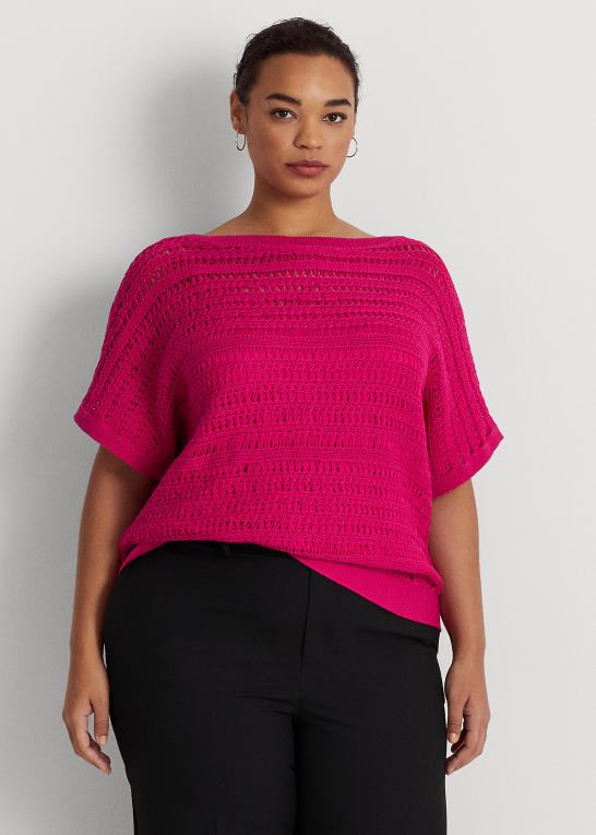 sport pink Kvinder Ralph Lauren bomulds mesh kortærmet sweater Z426B4537