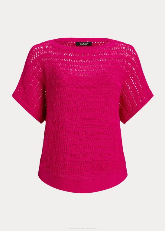 sport pink Kvinder Ralph Lauren bomulds mesh kortærmet sweater Z426B4537