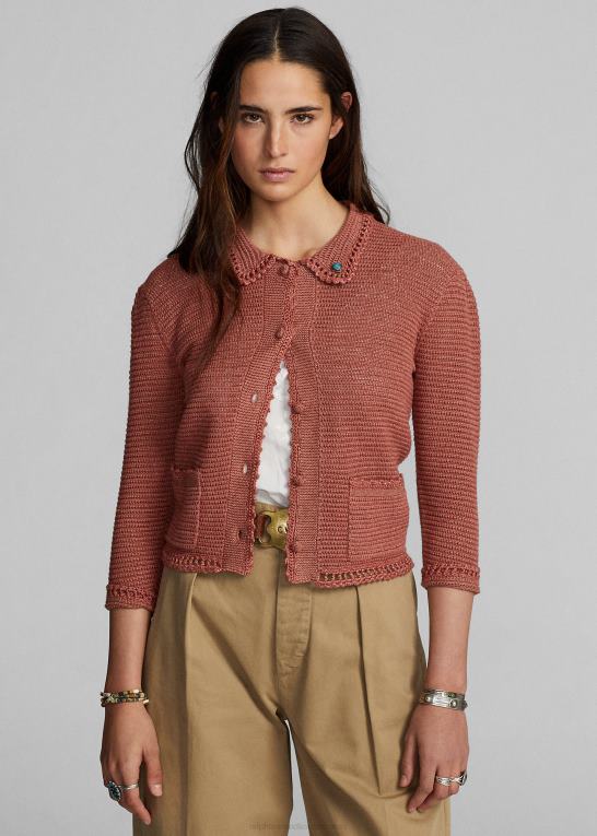 støvet pink Kvinder Ralph Lauren pointelle cardigan i hør-bomuld Z426B3653