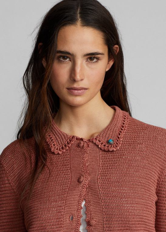 støvet pink Kvinder Ralph Lauren pointelle cardigan i hør-bomuld Z426B3653