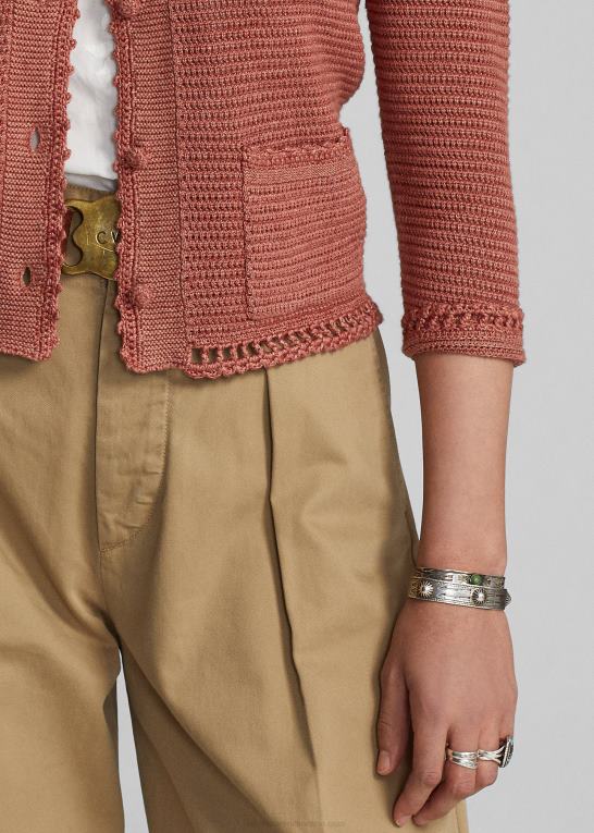 støvet pink Kvinder Ralph Lauren pointelle cardigan i hør-bomuld Z426B3653