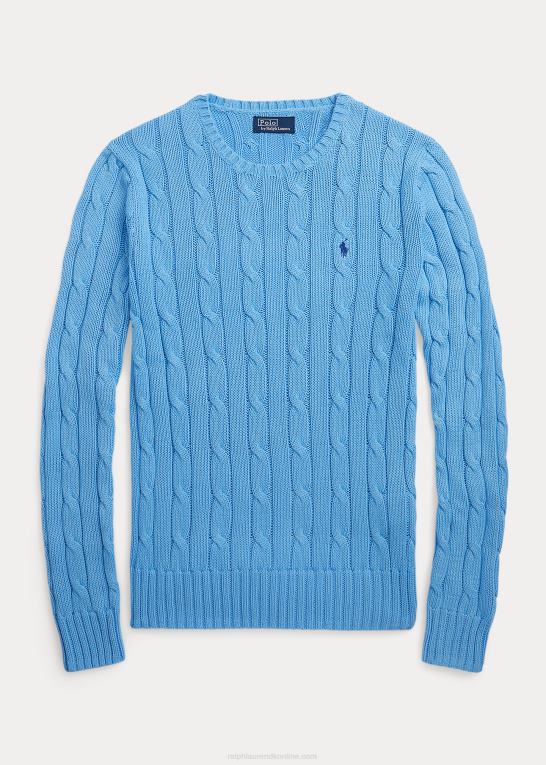 suffield blå Kvinder Ralph Lauren kabelstrikket bomuldstrøje med rund hals Z426B9087