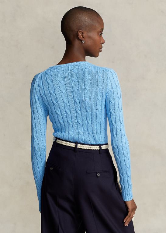 suffield blå Kvinder Ralph Lauren kabelstrikket bomuldstrøje med rund hals Z426B9087