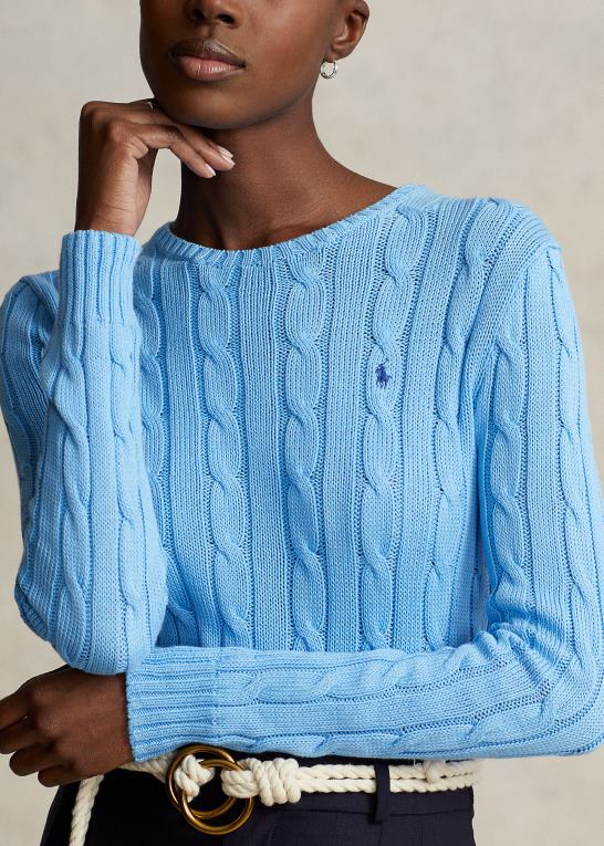 suffield blå Kvinder Ralph Lauren kabelstrikket bomuldstrøje med rund hals Z426B9087