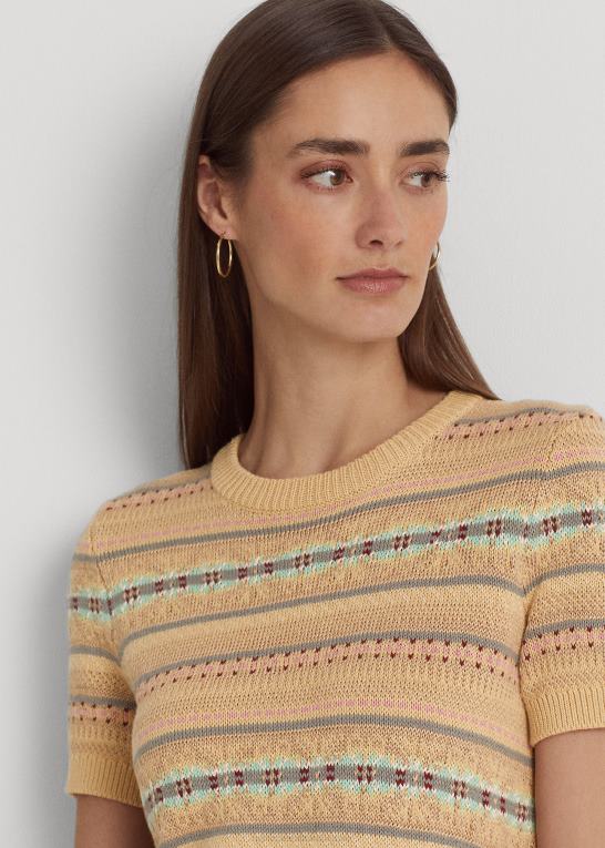 tan multi Kvinder Ralph Lauren fair isle kortærmet sweater Z426B4389
