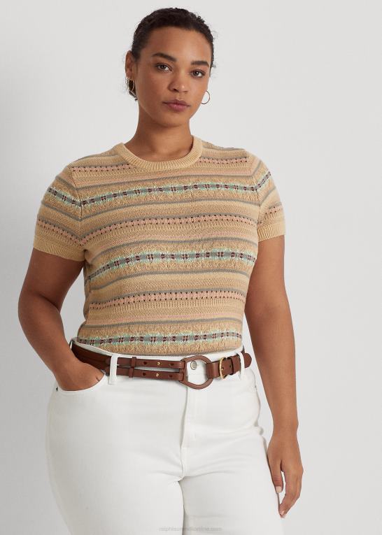 tan multi Kvinder Ralph Lauren fair isle kortærmet sweater Z426B4652