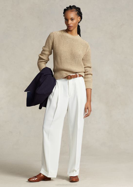 tan multi Kvinder Ralph Lauren gennembrudt sweater i bomuldsblanding med rund hals Z426B3152