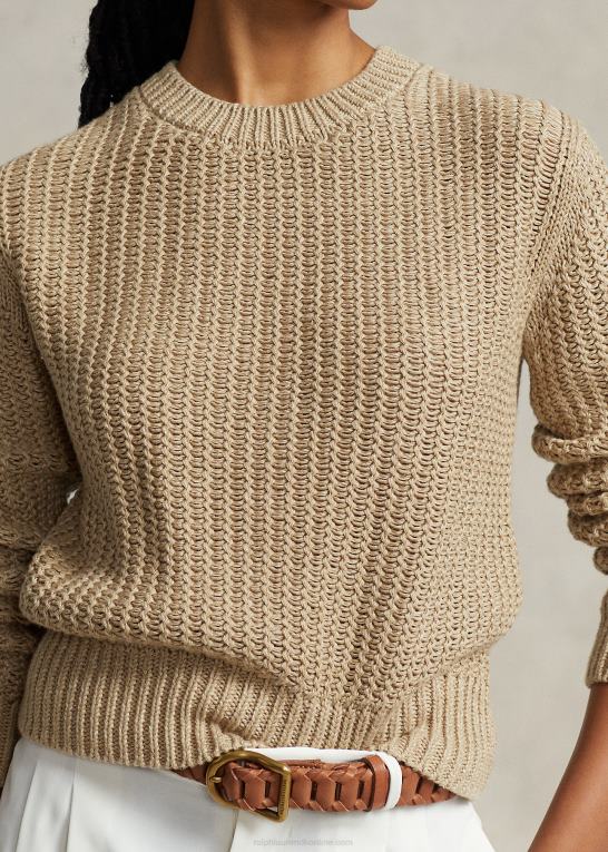 tan multi Kvinder Ralph Lauren gennembrudt sweater i bomuldsblanding med rund hals Z426B3152