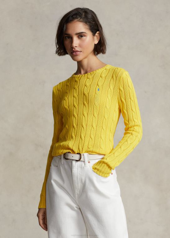 træner gul Kvinder Ralph Lauren kabelstrikket bomuldstrøje med rund hals Z426B9090