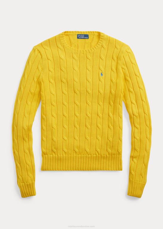træner gul Kvinder Ralph Lauren kabelstrikket bomuldstrøje med rund hals Z426B9090
