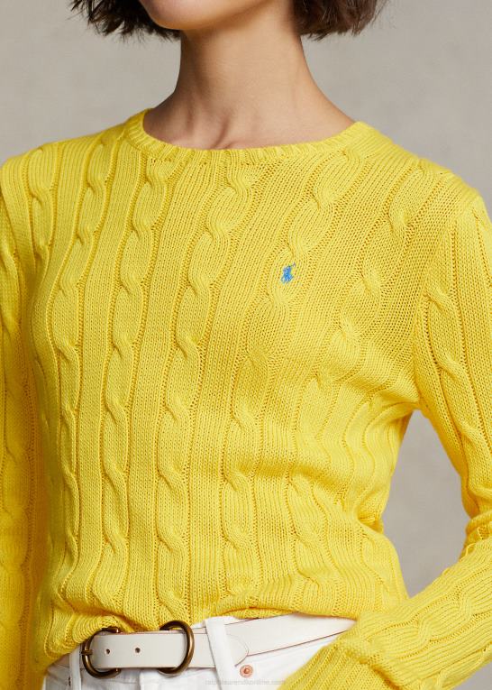 træner gul Kvinder Ralph Lauren kabelstrikket bomuldstrøje med rund hals Z426B9090