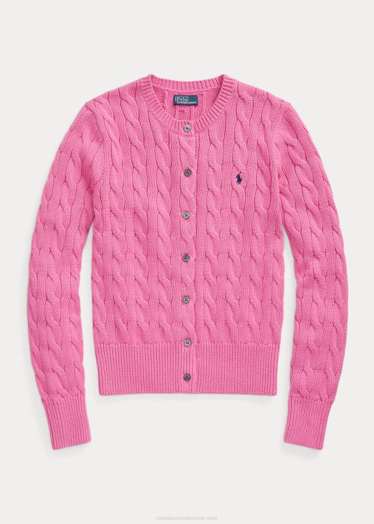 varm fuschia Kvinder Ralph Lauren kabelstrikket cardigan i bomuld Z426B2898