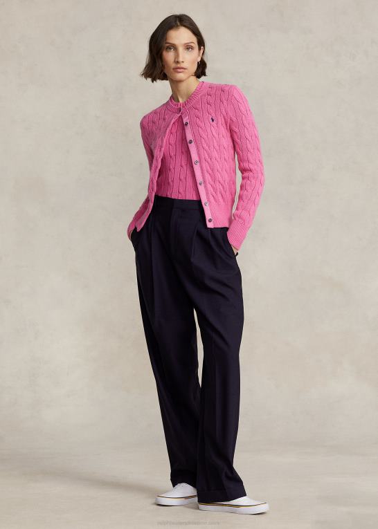 varm fuschia Kvinder Ralph Lauren kabelstrikket cardigan i bomuld Z426B2898