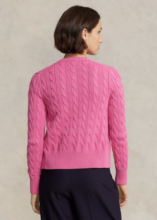 varm fuschia Kvinder Ralph Lauren kabelstrikket cardigan i bomuld Z426B2898