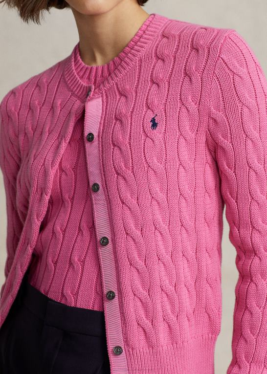 varm fuschia Kvinder Ralph Lauren kabelstrikket cardigan i bomuld Z426B2898