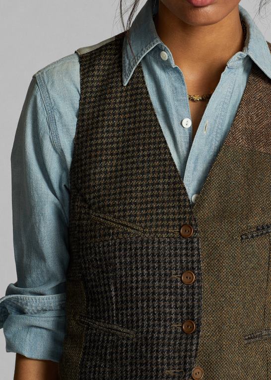 oliven/kul/tan multi Kvinder Ralph Lauren patchwork tweed vest Z426B3678