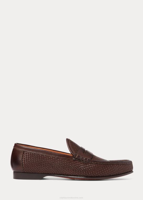 mørkebrun Mænd Ralph Lauren Chalmers penny loafer i vævet læder Z426B2154