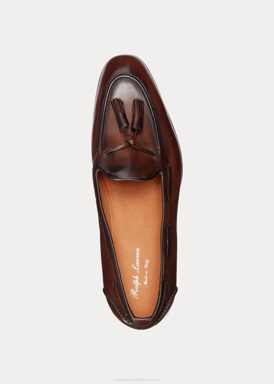 mørkebrun Mænd Ralph Lauren luther kvast loafer i poleret kalveskind Z426B2155