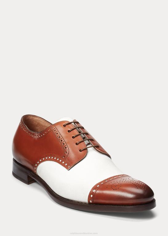 tan/creme Mænd Ralph Lauren poleret læder & ruskind med cap-toe sko Z426B8740