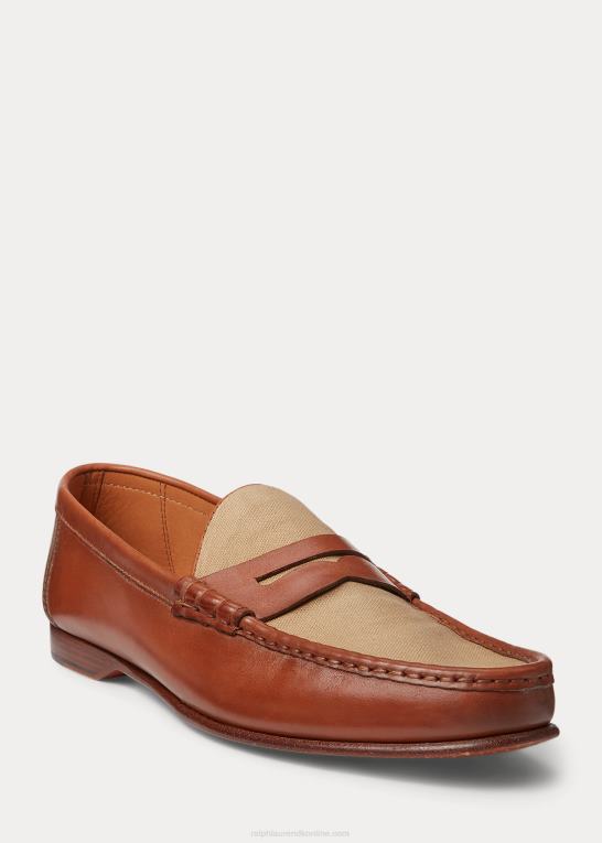tan/creta Mænd Ralph Lauren chalmers kalveskind & canvas penny loafer Z426B2152