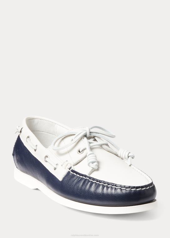 pergament creme/marine Mænd Ralph Lauren merton tofarvet bådsko i læder Z426B2080