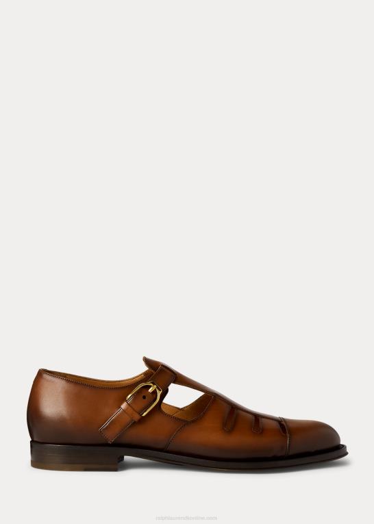 cognac Mænd Ralph Lauren poleret kalveskind fisker sandal Z426B2147