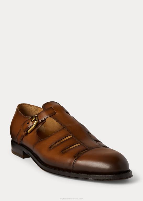 cognac Mænd Ralph Lauren poleret kalveskind fisker sandal Z426B2147