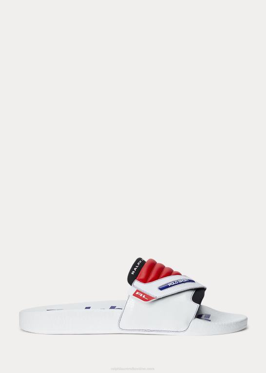 hvid/rød Mænd Ralph Lauren farveblokeret læder moto slide Z426B2058