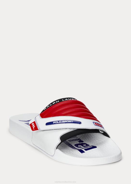 hvid/rød Mænd Ralph Lauren farveblokeret læder moto slide Z426B2058