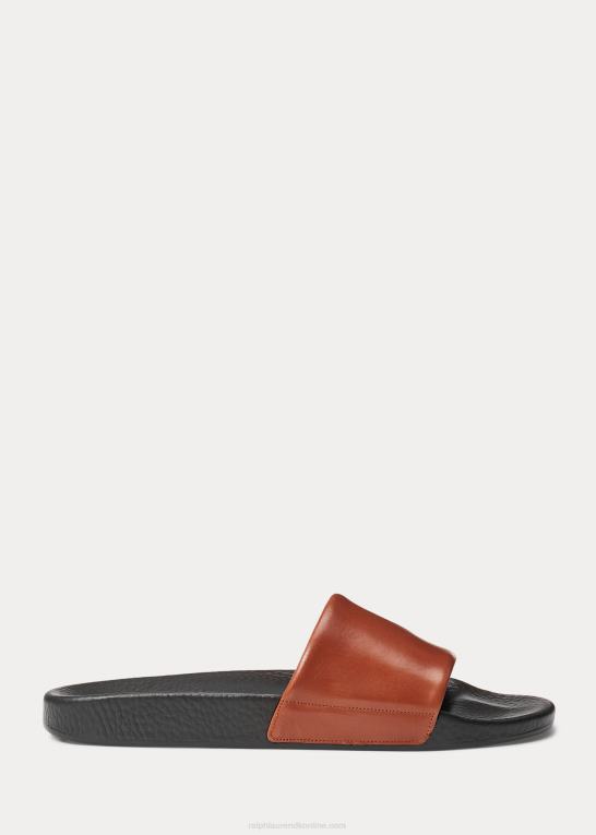 mørkebrun/bleg rødbrun Mænd Ralph Lauren signatur pony læder slide Z426B2055