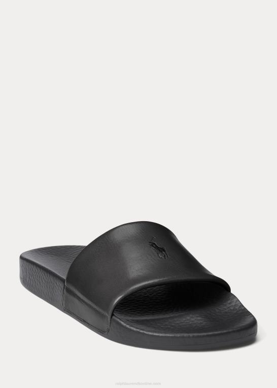 sort Mænd Ralph Lauren signatur pony læder slide Z426B2054