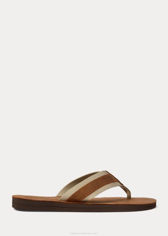 tan/chino Mænd Ralph Lauren grosgrain-trim ruskind flip-flop Z426B2066