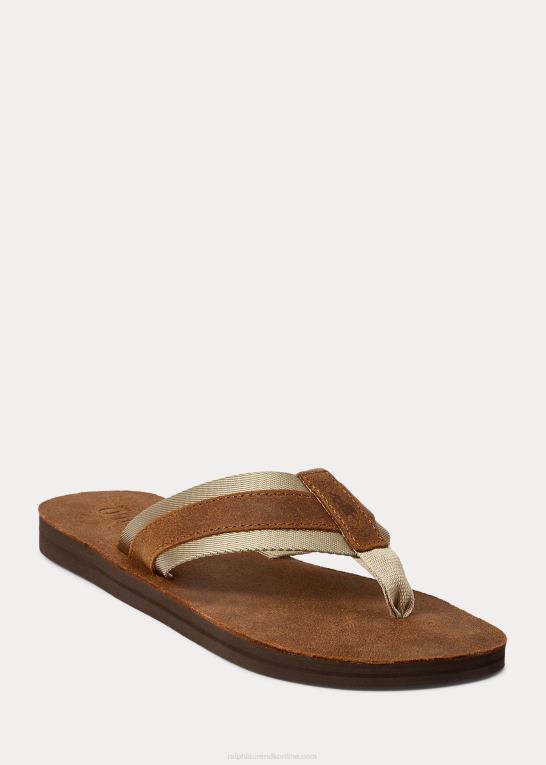 tan/chino Mænd Ralph Lauren grosgrain-trim ruskind flip-flop Z426B2066
