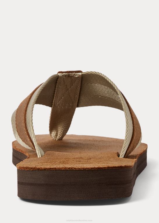 tan/chino Mænd Ralph Lauren grosgrain-trim ruskind flip-flop Z426B2066