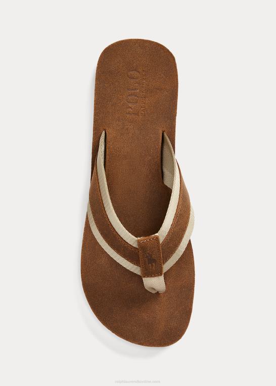 tan/chino Mænd Ralph Lauren grosgrain-trim ruskind flip-flop Z426B2066