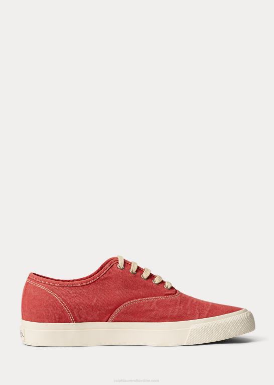 falmet rødt Mænd Ralph Lauren lærred sneaker Z426B1953