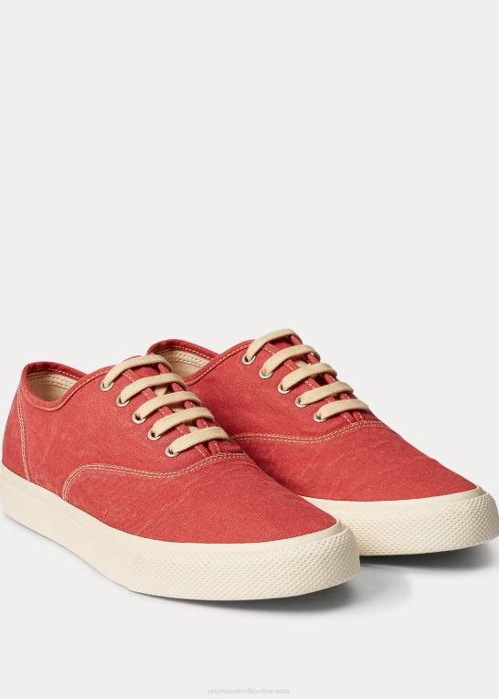 falmet rødt Mænd Ralph Lauren lærred sneaker Z426B1953