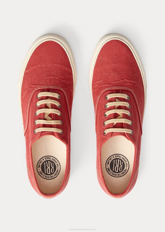 falmet rødt Mænd Ralph Lauren lærred sneaker Z426B1953