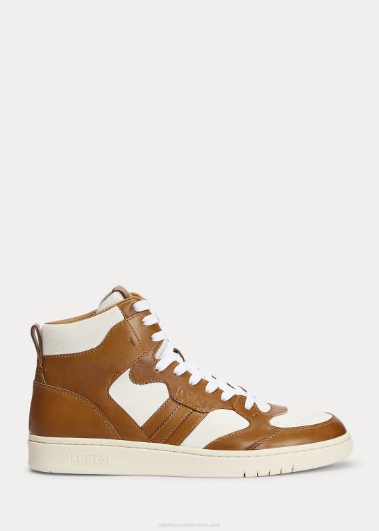 glødet solbrun Mænd Ralph Lauren bane læder-ruskind high-top sneaker Z426B2003