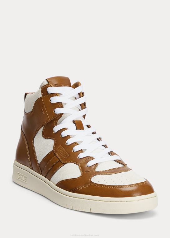 glødet solbrun Mænd Ralph Lauren bane læder-ruskind high-top sneaker Z426B2003
